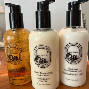 DIPTYQUE.   PHILOSKOS. Bundle of shampoo, conditioner & hand and body lotion.